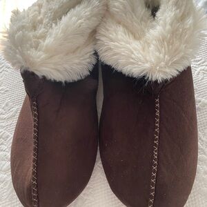 Cozy Faux-Suede Slipper Mules with Plush Shearling Collar - Brown